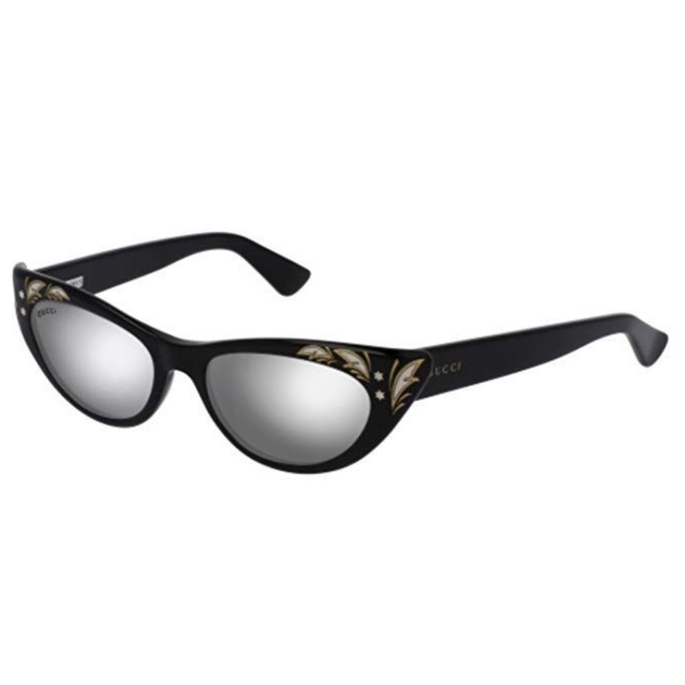 Gucci Black Cat Eye Sunglasses Silver Mirror Lenses GG0089S - Picture 3 of 6